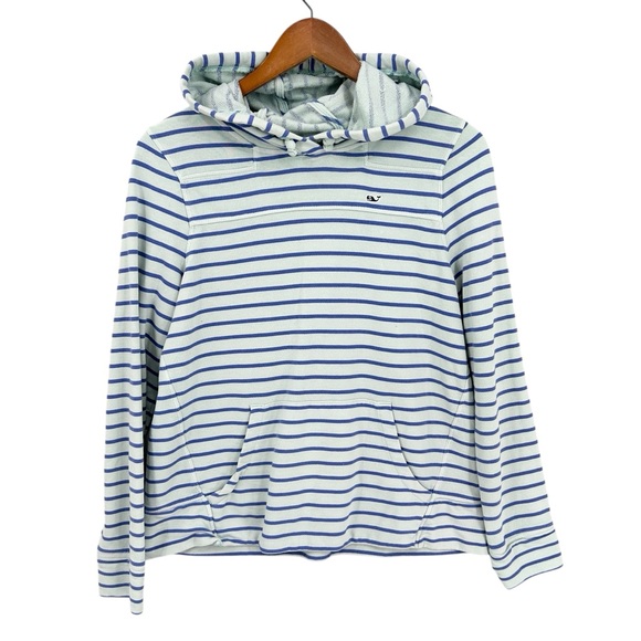 VINEYARD VINES Hoodie Striped Pullover Sweater Cotton Green Blue - Picture 1 of 6